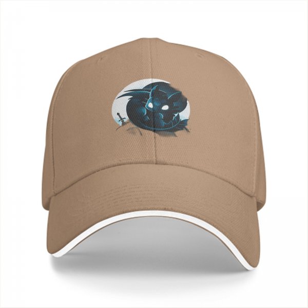 Black Baseball Cap With Glowing Blue Dragon And Sword Print