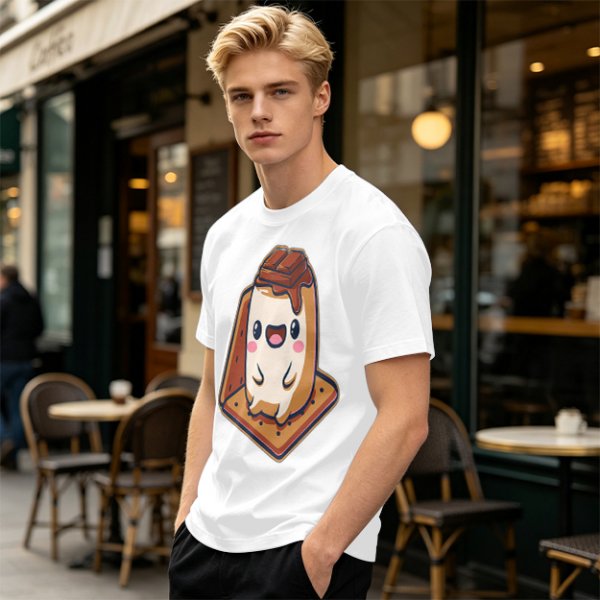 Olive T-Shirt With Cute Smores Character Graphic Print