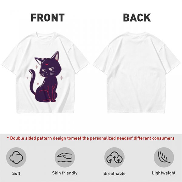 Olive T-Shirt with Sassy Black Cat and Crescent Moon Graphic