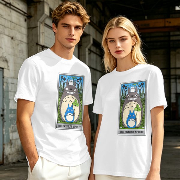 Olive T-shirt with My Neighbor Totoro Forest Spirit Tarot-style Print