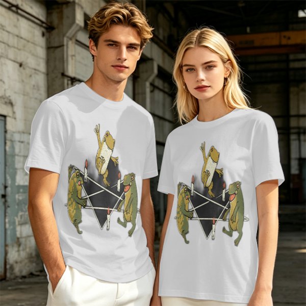 Olive T-Shirt With Frog Pentagram Ritual Graphic Print