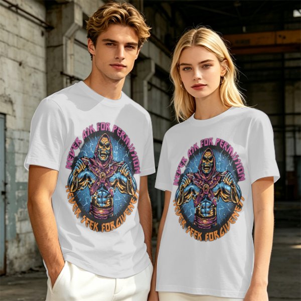 Olive t-shirt with skeleton warrior graphic and permission forgiveness text