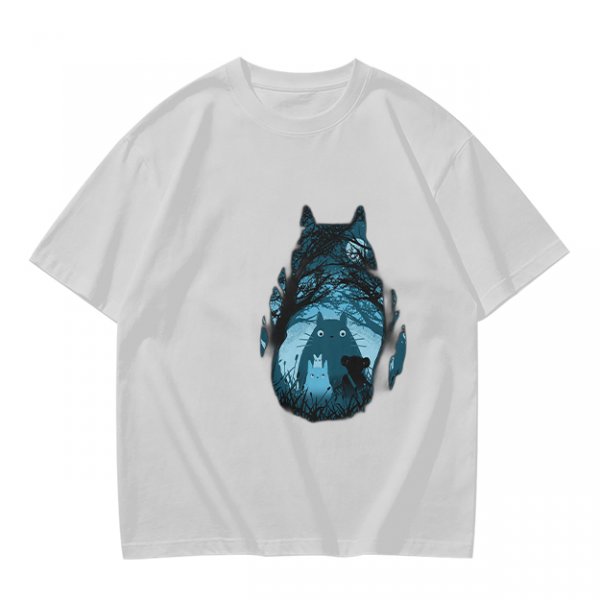 Olive T-shirt with Totoro Forest Silhouette Graphic Print