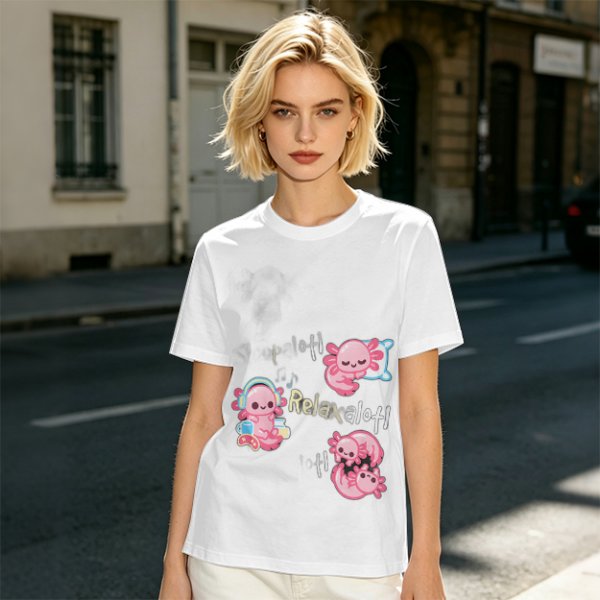 Olive T-Shirt With Cute Axolotl Relaxalotl Graphic Print