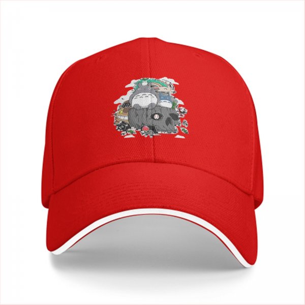 Black baseball cap with My Neighbor Totoro themed graphic print