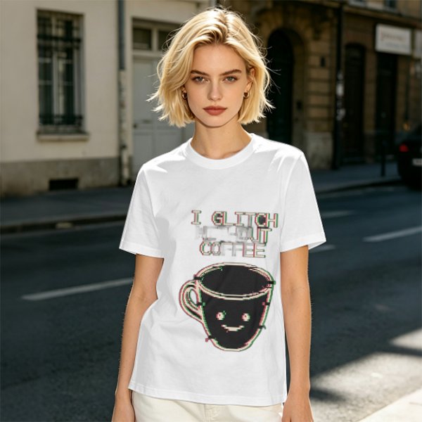 Olive Glitch Coffee Themed Graphic T-Shirt