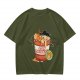 Olive T-Shirt with Capybara in Cup Noodle Graphic Print