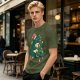 Olive Green T-Shirt With Christmas Totoro Decorating Tree Print