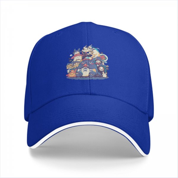 Black Baseball Cap With Studio Ghibli Character Group Print