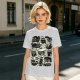 Olive Green T-Shirt With Playful Black Cats In Kitchenware Print