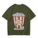 Olive T-Shirt With Pop Cats Popcorn Bucket Graphic