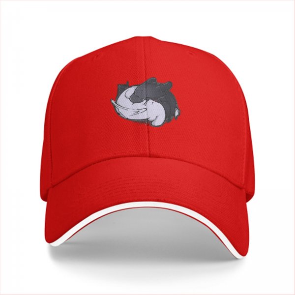 Black Baseball Cap With Sleeping Cat Graphic Print