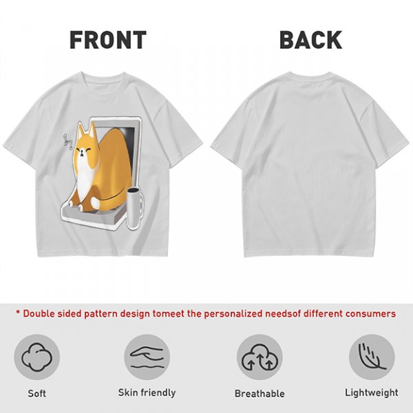Olive T-Shirt with a Sleeping Cat on a Laptop Print
