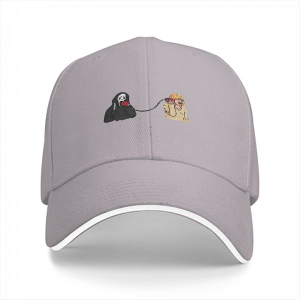 Black baseball cap with Scream ghost and victim phone call graphic