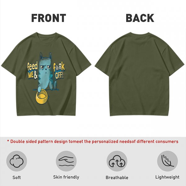 Olive T-Shirt With Grumpy Cat Feed Me And F Off Print