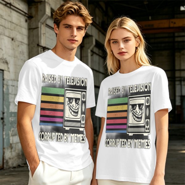 Raised by Television Corrupted by Memes Retro Graphic T-Shirt