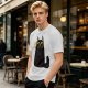 Olive Green T-Shirt With Surprised Black Cat Graphic Print