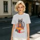 Olive T-Shirt With Cozy Cat Eating Pizza And Gaming Print