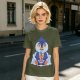 Olive T-shirt with Cute Penguin Drinking Boba Tea Print