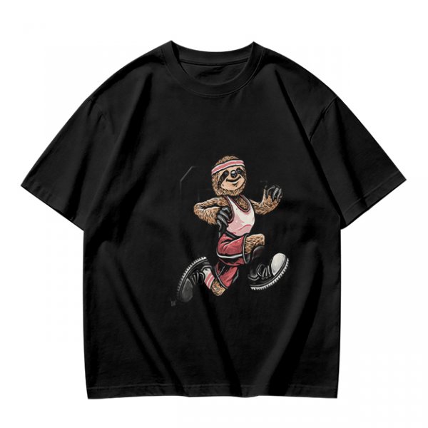Olive T-Shirt with Cartoon Sloth Running Athlete Graphic