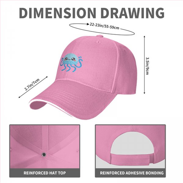 Black Baseball Cap With Cute Kawaii Light Blue Jellyfish Print