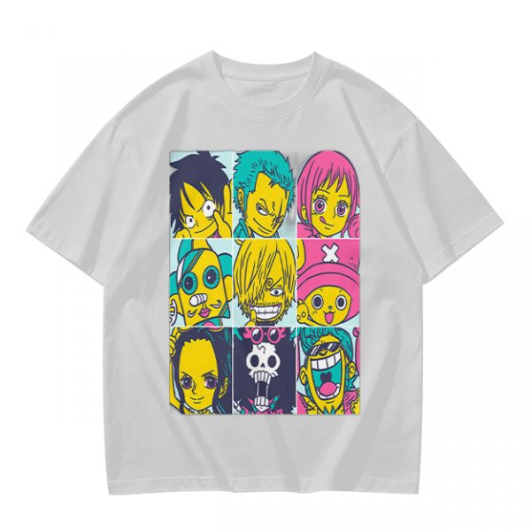 Olive T-shirt with One Piece x Simpsons Style Character Grid Print