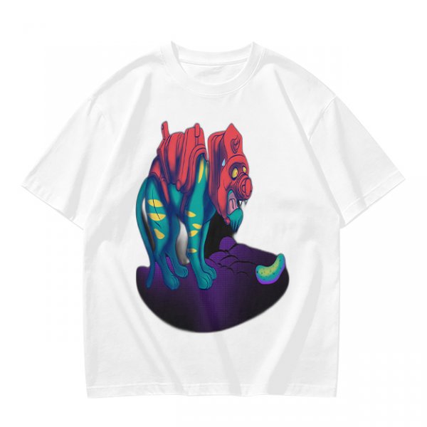 Olive T-Shirt With Vibrant Fantasy Creature Graphic Print