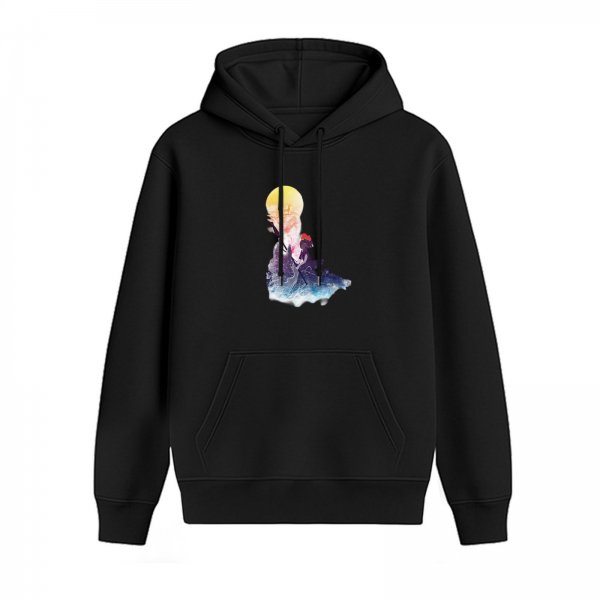 Black Hoodie With Watercolor Moon And Figure Art Print