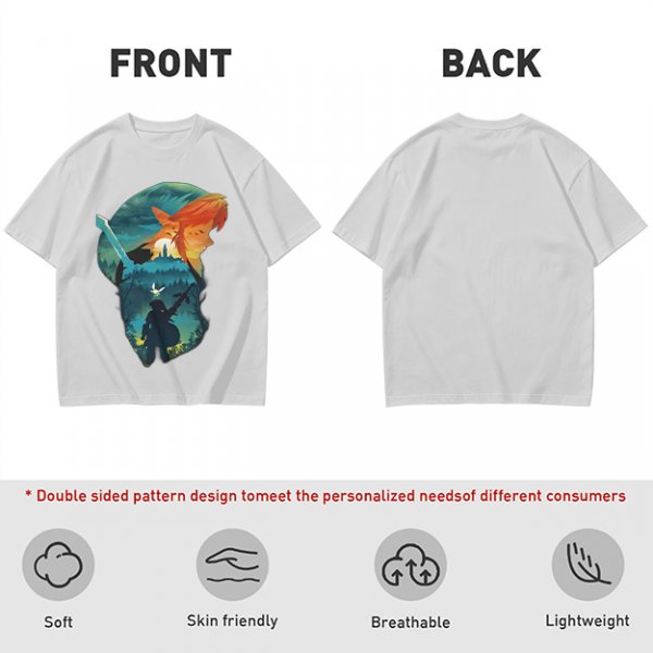 Olive green t-shirt with fantasy warrior silhouette graphic