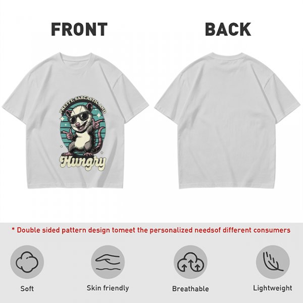 Olive graphic tee with sarcastic hungry opossum in sunglasses