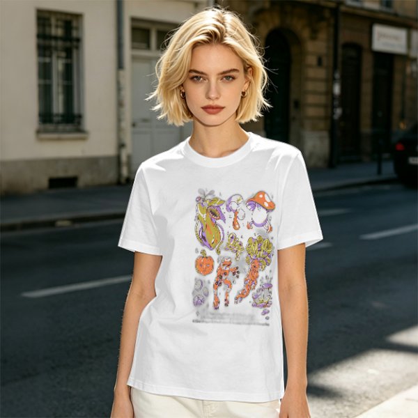 Olive Green T-Shirt With Surreal Mushroom And Vegetable Graphic Print