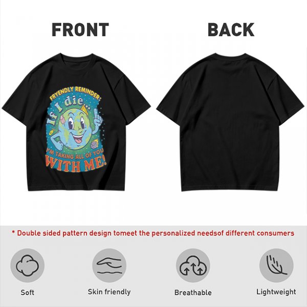 Olive t-shirt with cartoon earth 'friendly reminder' print