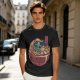 Olive T-shirt with Samurai Cat Surfing Ramen Bowl Art