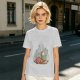 Olive green t-shirt with whimsical elf and dog artwork