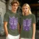 Olive T-Shirt with Celestial Cat Moth and Mystical Hands Print
