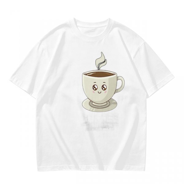 Olive Green T-Shirt With Cute Smiling Steaming Coffee Cup Print