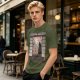 Olive T-Shirt with Japanese Shinto-inspired Window Landscape Print