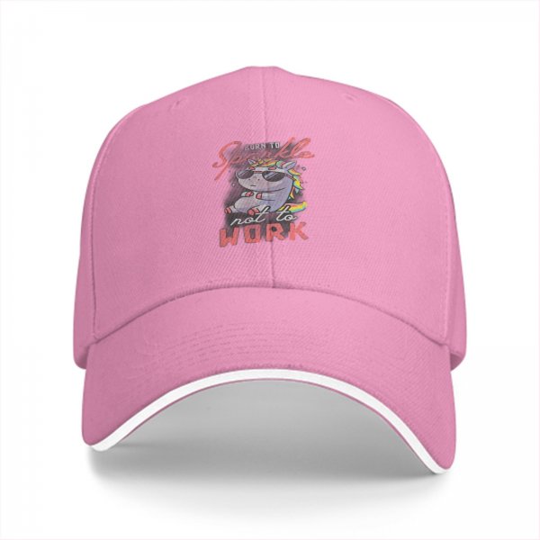 Black baseball cap with 'Born to Sparkle not to Work' cool unicorn print