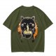 Olive T-Shirt Featuring Black Maneki-neko Cat Eating Ramen