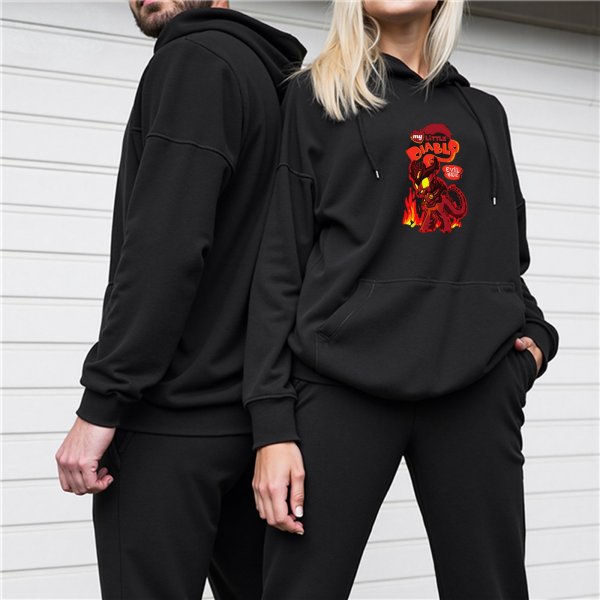 Black hoodie with little devil fire graphic print