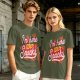 Olive green graphic tee with 'I'm here for the snacks' print