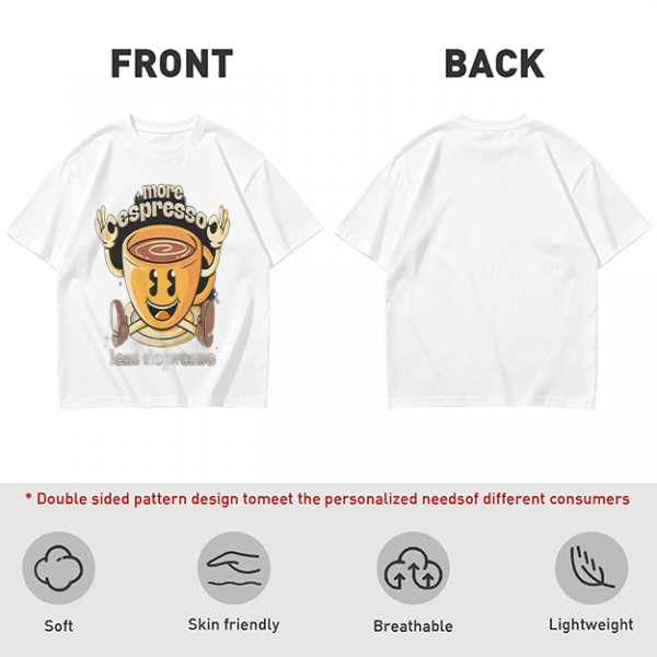 Oversized Olive T-Shirt with Retro Espresso Coffee Mascot Graphic