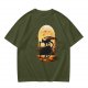 Olive T-Shirt With Dragon Silhouette Full Moon Graphic Print