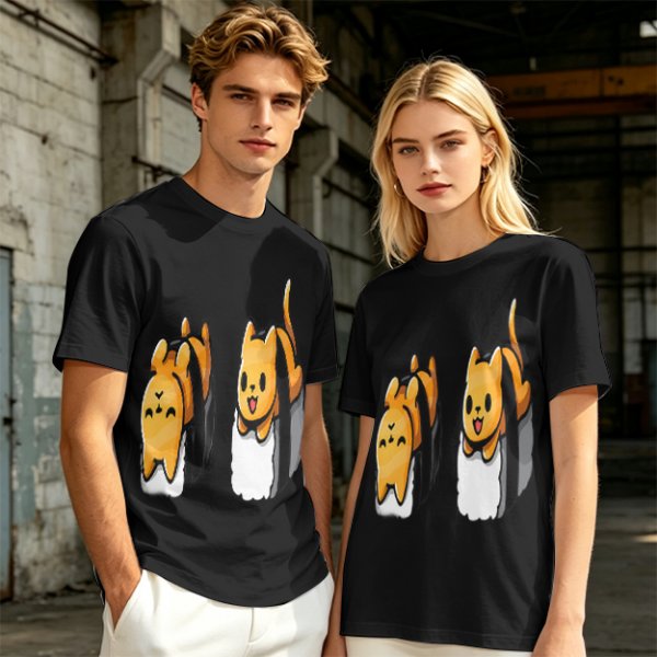Olive T-shirt with cute sushi cat graphic print