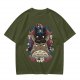 Olive T-Shirt with Stacked Anime Character Totem Print