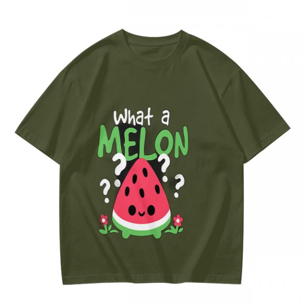 Olive T-Shirt With Cute Watermelon 'What A Melon' Graphic Design