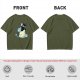 Olive T-Shirt With Black Cat Emerging From Wave Check Mark Print