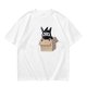 Olive Green T-Shirt With Ninja Cat In Cardboard Box Graphic