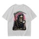 Olive T-Shirt Featuring Grim Reaper Holding Coffee and Scythe