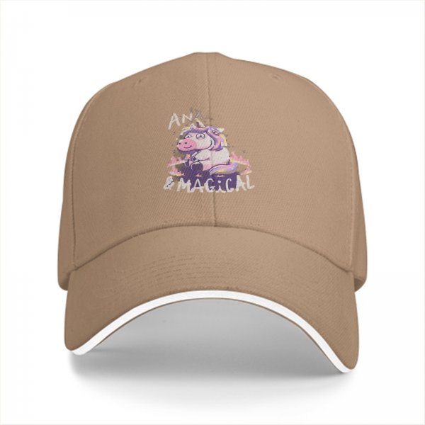 Black baseball cap with anxious unicorn and magical text design